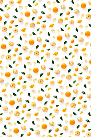 Isolated tangerine citrus collection background with leaves. Whole tangerines or mandarin orange...