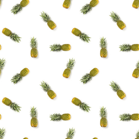 Pineapple Seamless pattern. Tropical abstract pattern. Gold pineapple on the white background.の写真素材