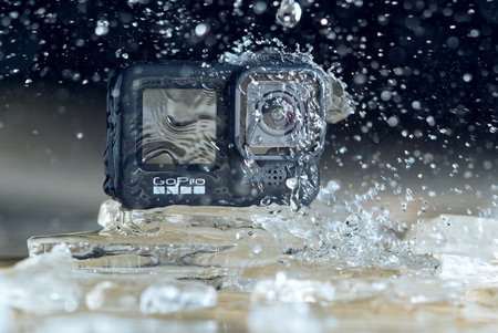 Tallinn, Estonia - December 11, 2020: GoPro HERO 9 Black action camera outdoors. waterproof action...