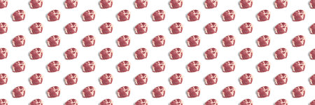 background with raw pork meat slices on white background, raw food background, not pattern, banner wide shootの写真素材