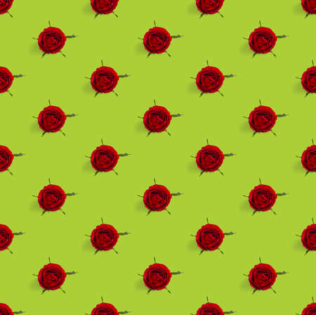 rosebud seamless pattern. head of rose bloom isolated on green pattern, pop art