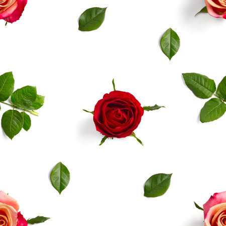 Rosebud seamless pattern. head of rose bloom isolated on white, vintage, pop art. floral abstract seamless pattern.の写真素材