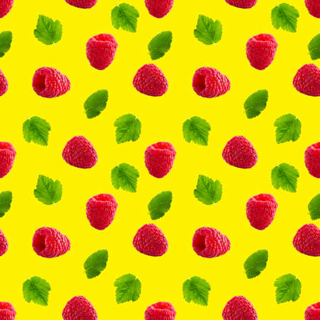 Seamless pattern with ripe raspberry. Berries abstract background. Raspberry pattern for package...