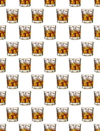 Seamless pattern - glasses of whisky on white background. abstract alcoholic drinks pattern for packaging design.の写真素材
