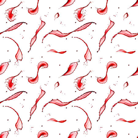 Seamless pattern of red wine splashes isolated on white backgroundの写真素材