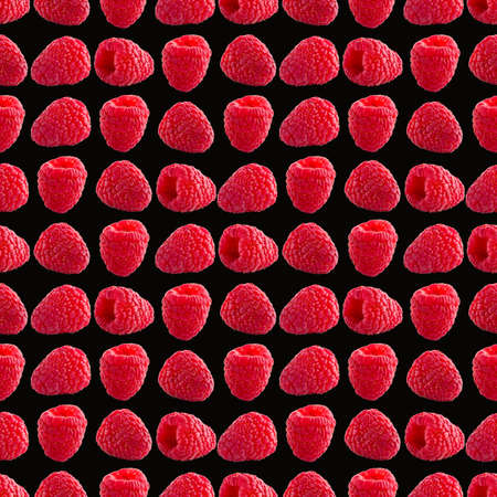 Seamless pattern with ripe raspberry. Berries abstract background. Raspberry pattern for package design with black background.の写真素材