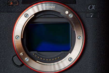 Tallinn, Estonia, May 2022. Sony alpha 7 mark 4. Sony a7m4 Dark background. The best mirrorless cameras. Sony alpha camera body.のeditorial素材