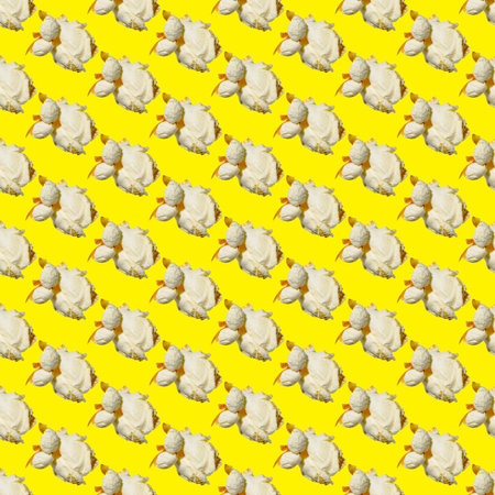 seamless pattern - popcorn. popcorn on a yellow background, pattern for designer. packing design backgroundの写真素材