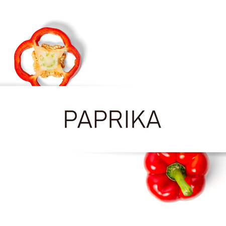 Paprika creative layout and composition isolated on white background. Food, healthy eating and dieting concept.の写真素材