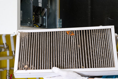 HVAC filter needs to be replaced, Dirty old filter with dust. Dirty Air filter for home central air...
