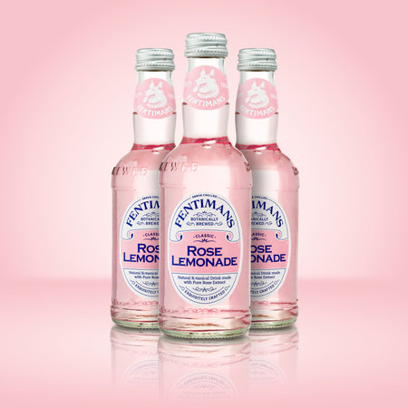 Tallinn, Estonia - January, 2023 - Bottles of Fentimans rose lemonade on rose backgroundのeditorial素材