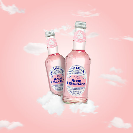 Tallinn, Estonia - January, 2023 - Bottles of Fentimans rose lemonade on rose backgroundのeditorial素材
