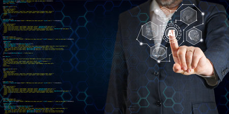 AI, Artificial Intelligence in smartphone. Chat bot interface, Futuristic technology robot in online