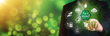 Net zero emission, Clean technology, Renewable energy concept. Net zero information in smartphone