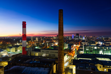 Panoramic view of the city at night. Tallinn, Estonia at nightの写真素材