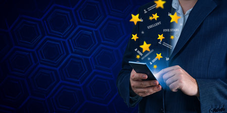 Testimonials rating and comments. Customer review. Positive customer feedback, testimonial conceptの写真素材