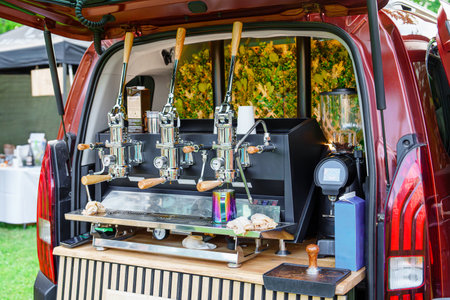 Professional Coffee Machine Installed in the Back of a Car: Coffee Service for Outdoor Events