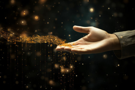 AI Hand Touching Big Data Network - Revolution of Artificial Intelligence and Data Exchangeの素材