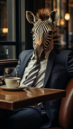 Zebra in Classic Mens Dress, With Beer, in Old Pub Vintage Charm, Authentic Atmosphereの素材
