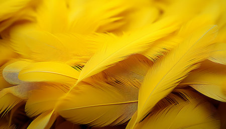 Vibrant digital artwork of yellow feather texture background with grand bird feathersの素材