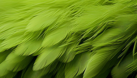 Detailed digital art of green feather texture background with oversized bird feathersの素材
