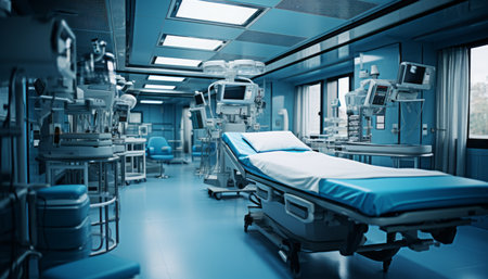 State of the art medical equipment and advanced devices in a modern and well equipped operating roomの素材