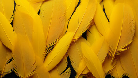 Yellow feathers texture background  digital art with highly detailed, large bird feathersの素材