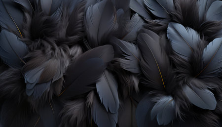 Detailed black feathers texture background  high resolution digital art with large bird feathersの素材