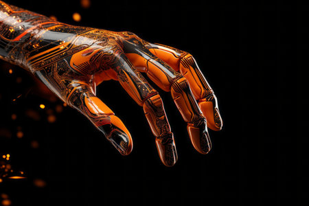 Futuristic AI. Robotic Hand, Human-Like Robot, Technology Development, Science, Connectionの素材
