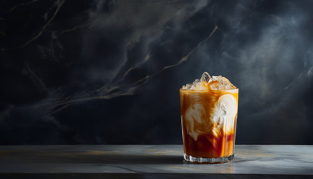 Indulgent iced chai latte with aromatic spices and velvety milk foam   winter beverage conceptの素材