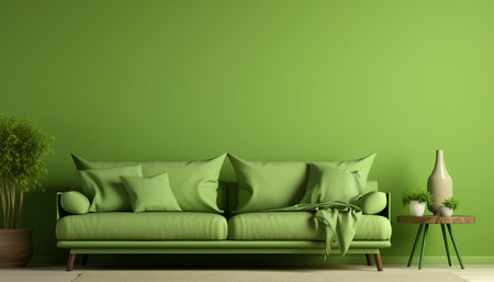 Modern green living room interior with refreshing color palette and captivating wall artの素材