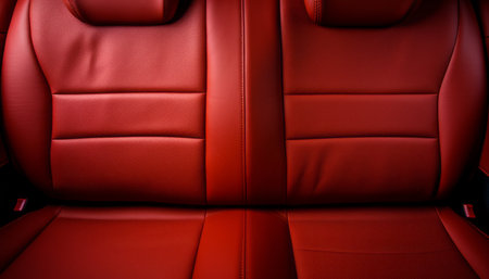 Frontal view of modern luxury car with premium red leather back seats   exquisite craftsmanshipの素材