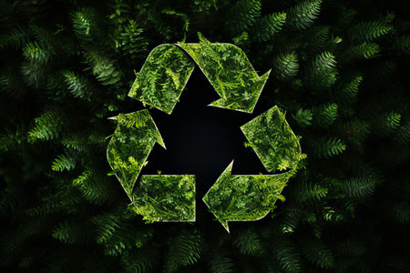 Green plant and leaf recycling symbol on white background, perfect for eco friendly designsの素材