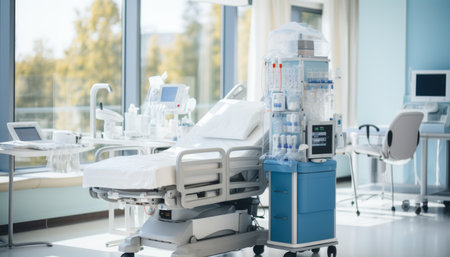 State of the art surgical equipment and advanced medical devices in a modern operating room settingの素材