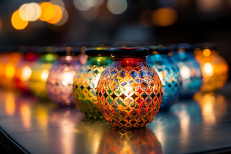 Festive Ramadan Lanterns. Intricately Designed, Vibrant Patterns and Colors Casting a Joyful Glowの素材