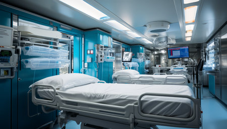 High tech medical equipment and advanced devices in a state of the art modern operating roomの素材