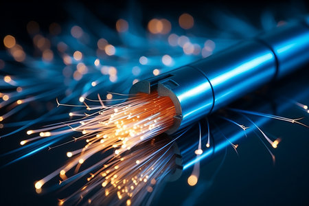 Fiber optic cable wire light background with bokeh for optic communication   16k super qualityの素材