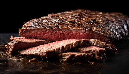 Juicy, perfectly cooked ribeye steak slices, showcasing mouthwatering tenderness and rich flavor.の素材