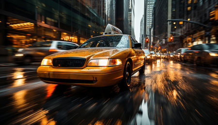 Yellow taxi cabs in new york city vibrant motion blur on busy downtown street  highquality 16k imageの素材