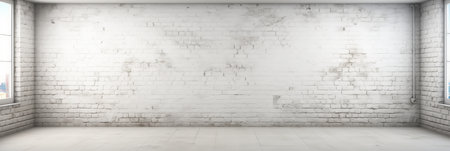 Vintage white painted brick wall texture background with distressed and weathered appearanceの素材