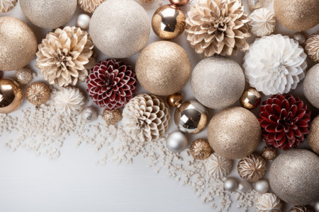 Christmas decoration mockup festive winter background with text placement on white surfaceの素材