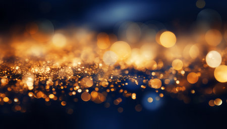 Golden light shine particles on dark red and gold abstract backgroundChristmas bokeh with navy blue.の素材