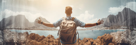 Prosperous individuals embracing a travel oriented lifestyle, radiating joy and well beingの素材