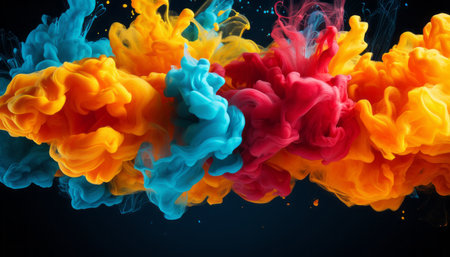 Captivating fusion of vibrant liquid colors and ink droplets creating a mesmerizing cloud formationの素材