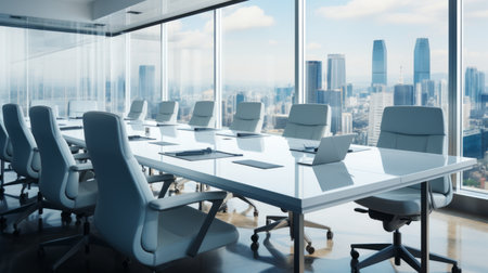 Abstract bokeh lights in empty office space for creative design and artistic compositionsの素材