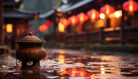 Vibrant chinese new year street decorated with red lanterns, showcasing festive atmosphereの素材