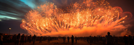 Chinese new year fireworks illuminating the night sky with dazzling colors and patternsの素材