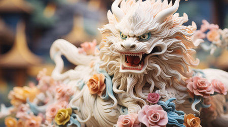 Close up of vibrant dragon scales and intricate details for chinese new year celebrationの素材