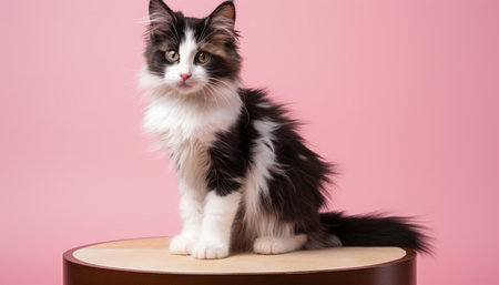 Studio shot of an absolutely adorable and playful cat posing on an isolated solid color backgroundの素材