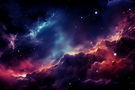Vibrant space galaxy cloud illuminating enchanting night sky, revealing cosmic wonders.の素材